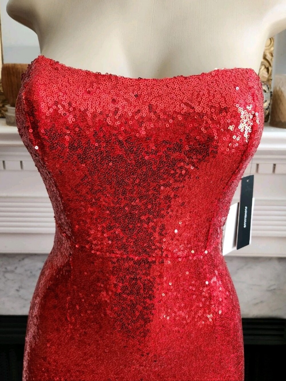Lulus Red Sequin Mermaid Maxi Prom Dress Size M Strapless Stretch Glamoratti - Picture 7 of 9